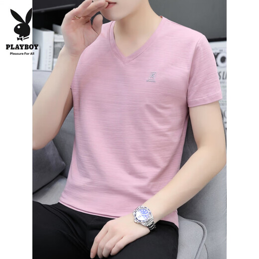 Playboy (Playboy) V-Ausschnitt 2025 Pure Cotton Kurzärmer-Männer-T-Shirt-Sportsport und lässiges T-Shirt Chinese Style Trendy Largesize einfache Basishemd White 693 Modelle M 90-115jin [Jin gleich 0,5 kg]
