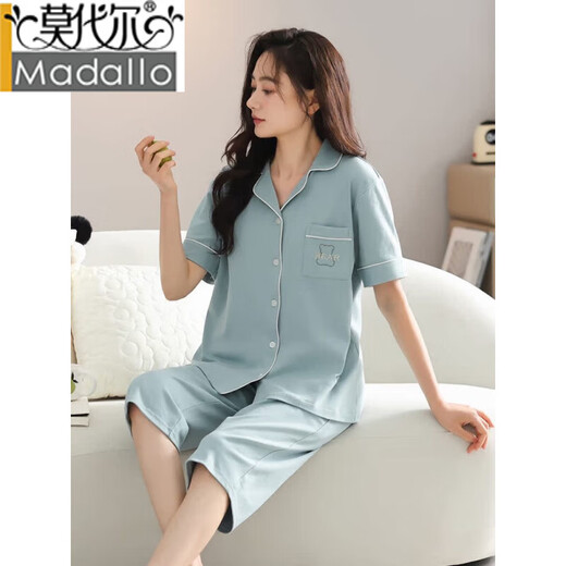 莫代尔2025新款睡衣女夏季薄款纯棉短袖七分裤家居服女士夏天可外穿套装 9893# M [建议80-100斤]