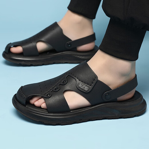 Xi and Han summer large-size men's shoes 45 bag-toe men's sandals 46 larger and widened two-wear sandals casual outdoor beach shoes 15602 black 46