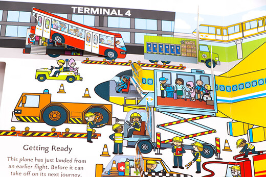 Playtown Series Airport Flip Book Airporta Lift-the-Lap English Original Bilderbuch Kinder Flughafen Flugzeug Popular Science Cardboard Buch Spaß Transport Aufklärung Kognition Englisch Word Lernen