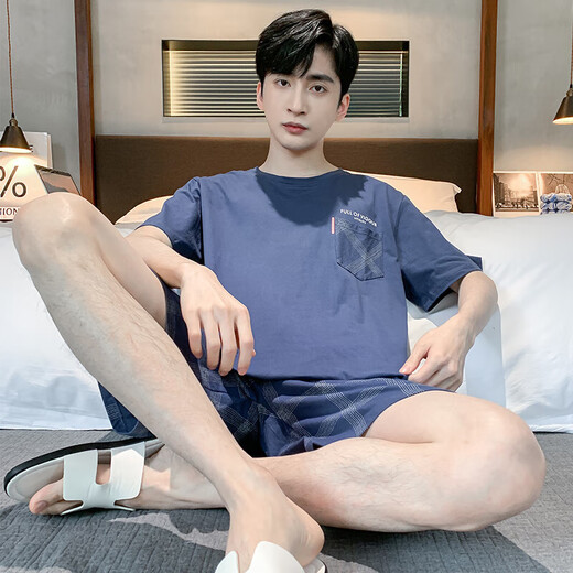 2025 new pajamas men's summer cotton thin short-sleeved shorts suit for teenagers casual home clothes can be worn outside HDE9922 L