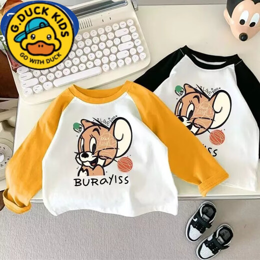 
G.DUCKKIDS new cat and mouse children's T-shirt long-sleeved boys autumn small and medium-sized children's clothing fashionable rabos sleeve base shirt girl [white and red]#D674 Jerry Mouse 80 [Suggested height 70-80cm]