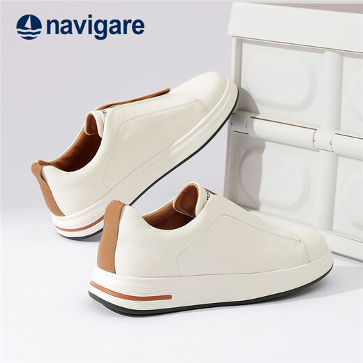 Navikel Italian dinghy leather low-top sneakers breathable business versatile casual shoes one-leg men's shoes off-white