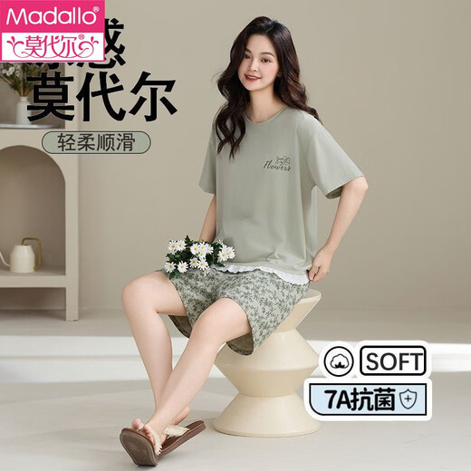 莫代尔女士睡衣女夏季新款短袖短裤圆领体闲抗菌夏天简约凉感透气家居服 2422 L