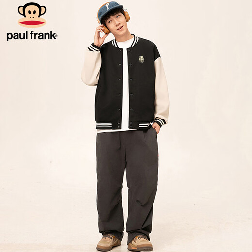 Paul Frank Jacket Men's Baseball Uniform Men's Autumn Casual Jacket Men's Loose Heavy Couple Men's Clothing Black XL