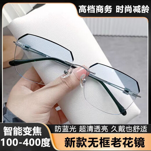 Vatertagsgeschenk Ultra-light Smart Zoom Lesebrille Business Rahmenlosen Anti-Blau-Licht-Augenschutz High Definition mittlere und ältere Brille