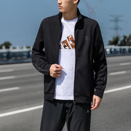 阿迪达斯 （adidas）官方舰店男装夹克 新款运动服跑步健身训练休闲时尚夹克外套 H12217/黑色-修身款/双面针织 S