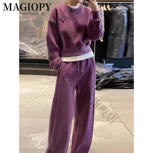 MAGIOPY国际奢侈高档品牌韩版洋气休闲运动套装女2025春季时尚减龄紫色卫 紫色两件套 S(100斤以内)