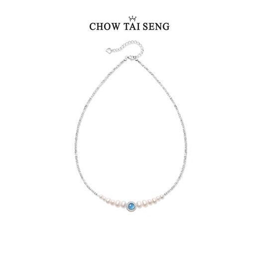 Zhou Taisheng Ocean's Heartbroken Silver Pearl Necklace Women's Sterling Silver Chalcedony Clavicle Chain Birthday Gift for Girlfriend
