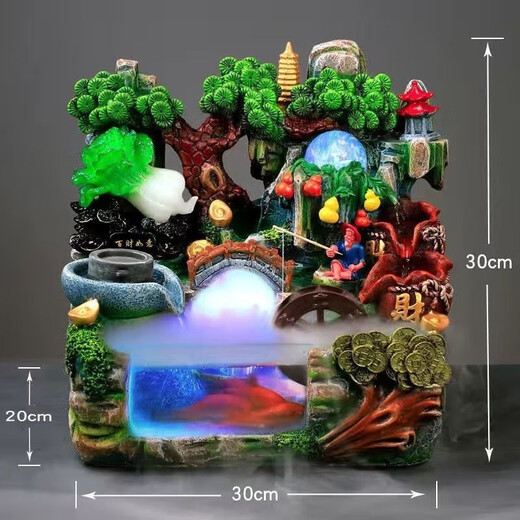 Ornamentos de la rueda de exhibición Creative Rockery Flowing Fountain Transportation Zhaocai Sala de estar Sala de estar en el escritorio de oficina en el hogar Regalo de gran tamaño 12804 Fog sin niebla
