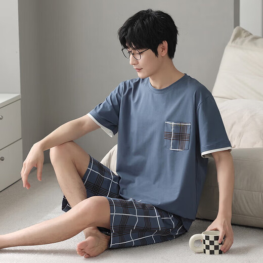 Pajamas de beauté urbaine Les shorts à manches courtes d'été pour les rayures en coton pur mince d'été peuvent être portées à l'extérieur du costume de vêtements décontractés yz679 l recommandé 100130jin [Jin est égal à 0,5 kg]