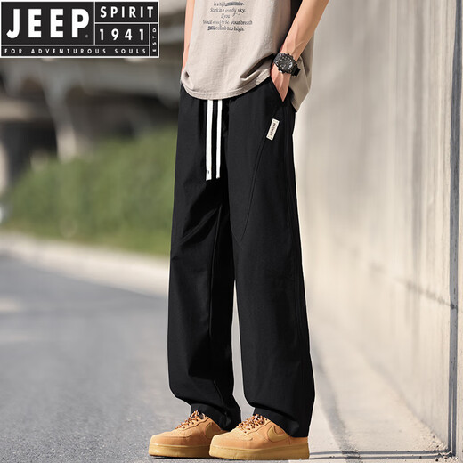 JEEP SPIRIT summer ice silk pants men's thin style 2025 new trendy loose straight pants men's breathable casual quick-drying trousers men K6636 military green L about 110~130Jin [Jin equals 0.5 kg] can be worn