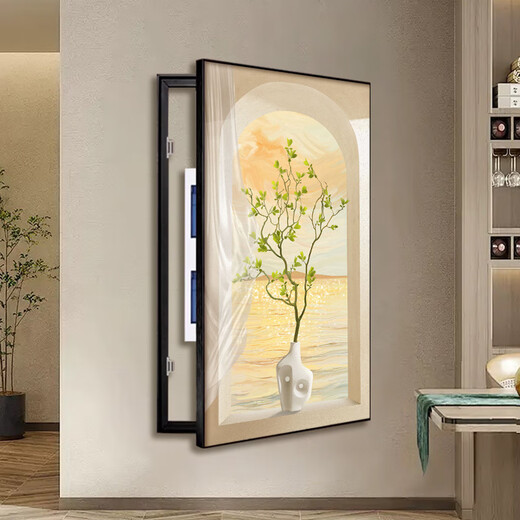 海景大尺寸电表箱装饰画现代简约玄关画免打孔遮挡强配电箱画挂画 V693 40x60cm(遮挡左右30*上下50)黑色