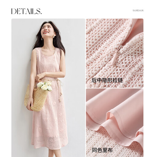 Shangdubila Hollow 3D Hook Flower Up-cou robe pour femmes en été rose de vacances romantiques jupe en ligne pour les rendre minces et réductrices de mi-longueur en milieu de longueur