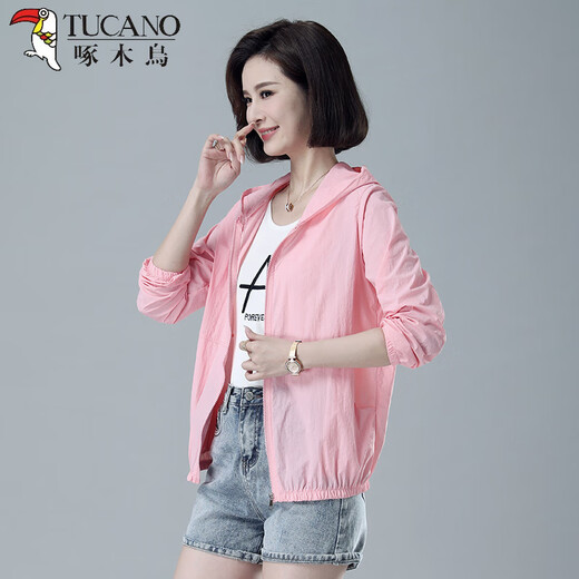 Woodpecker sunscreen clothes for women 2025 summer new breathable hooded thin coat mother suit long sleeve Korean style trendy white thin thin M