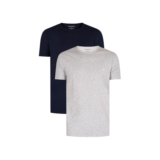 Emporio Armani EA Spring and Summer New Men's Cotton Classic Short-Sleeve T-Shirt Base Clothes 2 Pack 15935 Blue/Gray M