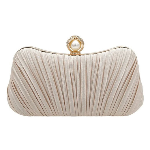 Yingtang Daisy Celebrity Dinner Clutch Women's Banquet Small Bag with Evening Dress Handbag Champagne Color + Pearl Short Chain