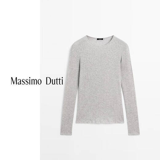 Massimo Dutti discount upgrade 2026 women's slim fit and versatile hollow cotton blended long-sleeved T-shirt 06261205 light gray XL (CN 175/100A)