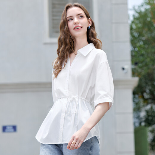 Baitu betu women's clothing 2025 summer new shirt lazy versatile and versatile not easy to wrinkle irregular top for women 2507T24 white M