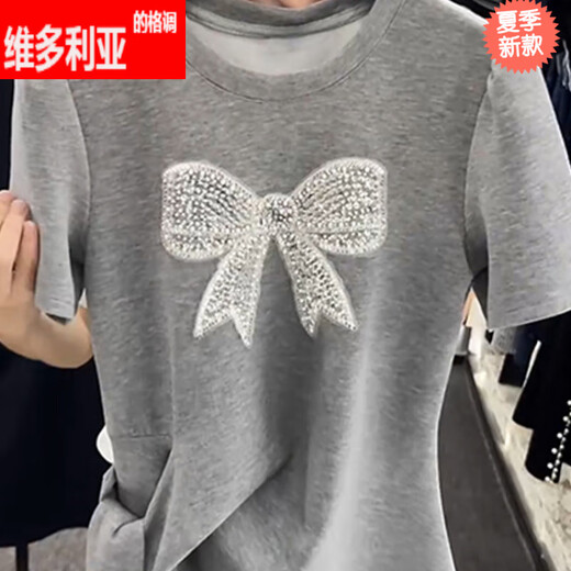 维多利亚的格调重工蝴蝶结短袖连衣裙女2025夏季新款收腰显瘦长裙小个子气质裙子 黑色3524 M 【建议100-115斤】