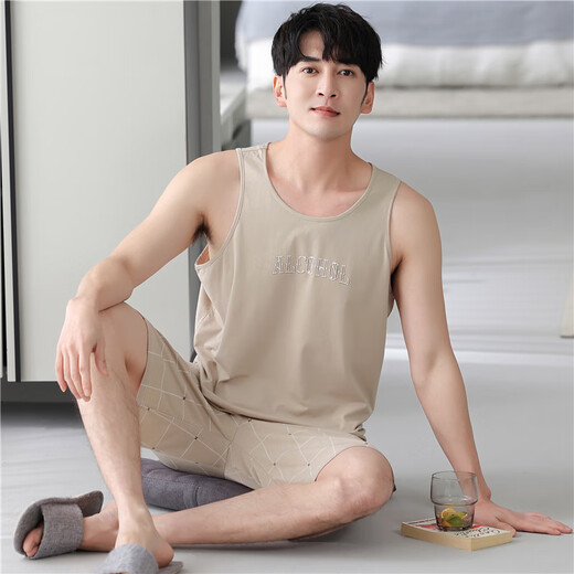雅鹿莫代尔睡衣男2025年新款夏季无袖背心短裤大码加肥加大凉感家居服 MD1047灰兰 L 170：建议体重125-145斤赠运费