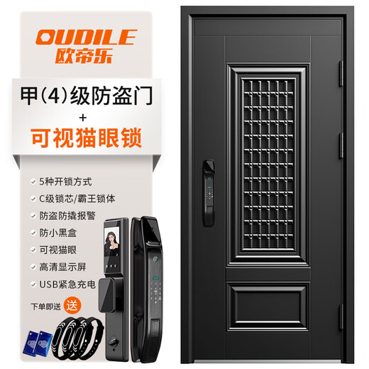 欧帝乐（OUDILE）通风甲级防盗门入户门+加厚锌合金透气通风门窗子母门+指纹智能锁 可视猫眼锁 2250*960/2150*1050
