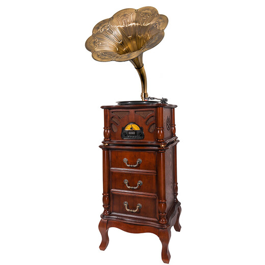Jinmo retro phonograph living room American European Chinese vinyl record player old-fashioned antique karaoke gramophone CS16 brown-53cm copper speaker