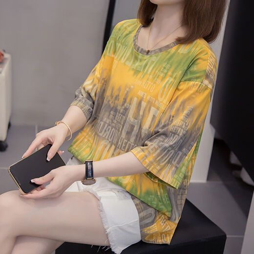 ZHIDOUDOU胖遮肚子百搭纯棉短袖恤女2025夏装新款200斤宽松显瘦休 9928灰色 M  80-95斤