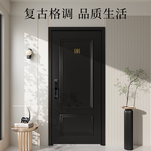 
OUDILE high-end French medieval style level 4 security door entrance door black jade black + household safety door entrance door main door mother door + smart lock mechanical lock 2150*1050/2250*960