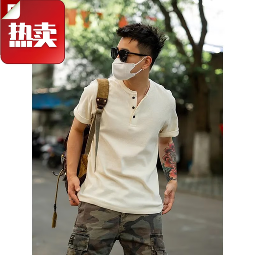 Vancl Vancl [6296 People's Collection] Waffel Kurzärärmelte Männer-T-Shirt für das kurzärmelige Sommer-Männer-T-Shirt für einfache, lockere, atmungsaktive und vielseitige Henry Khaki L 120-150jin [Jin entspricht 0,5 kg]