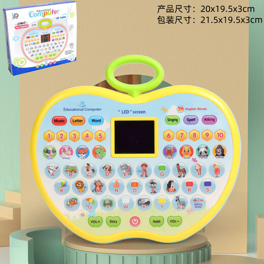
Shantoulin Village Cross-border Children's LED Screen in English Apple Learning Tablet Large Capacity Point Reading Early Education Story Machine Toys LED Screen Apple Learning Machine (light blue)