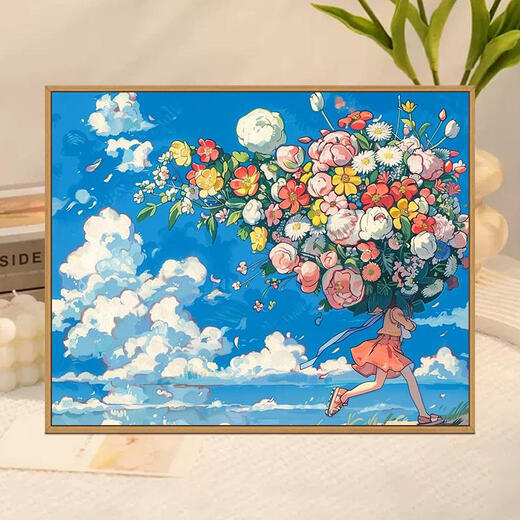 三栖虎宫崎骏系花卉数字油画diy手绘画画填色丙烯油彩涂色填充油画 X9734 4050掌柜油画套餐内框+画笔+颜