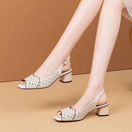 Rote Libelle Brand Sandalen für Frauen Mode weiche Leder hohl Frauen Schuhe Neues Modell für leere und immer passende dicke Fischfisch-Mundschuhe Sommer Mutter Schuhe Grün [Limited Counter Style] 39