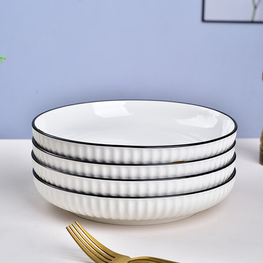 Sujiang tableware home set bowls and plates simple rice bowls and plates set pure white underglaze ceramic bowl for microwave oven 8-inch plate (Yamada) 6 pieces