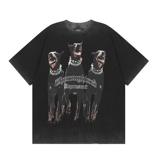 Lee Kids Real Shot Reprection Collection Eagle Shark motif de requin imprimé Round Cou Short Sleeve Beautiful Hip-Hop Men and Women 1048 Black S
