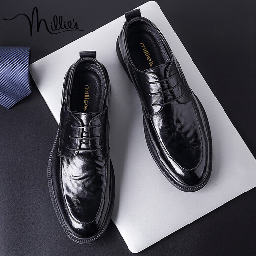 Millies Top Capa Cow Wide Shoes para hombres para hombres para aumentar los zapatos de cuero casual para los zapatos de boda que aumentan los hombres U1291 Black Highening 40
