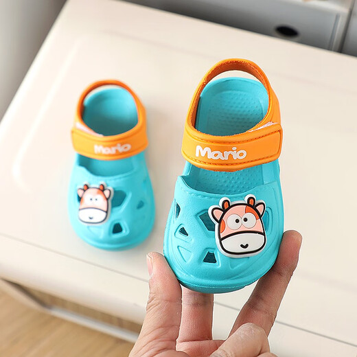 Cool Chapter (KUZHANG) baby sandals for summer for boys and girls soft sole non-slip waterproof home children's hole shoes children sandals Baotou beach 9277/gray blue 15 inner length CM size suitable for foot length CM