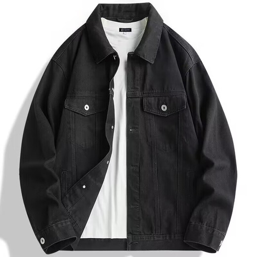 Large size wear-resistant denim jacket men's casual style jacket autumn and winter new youth casual style work jacket gray L recommended 100-120Jin Jin equals 0.5 kg
