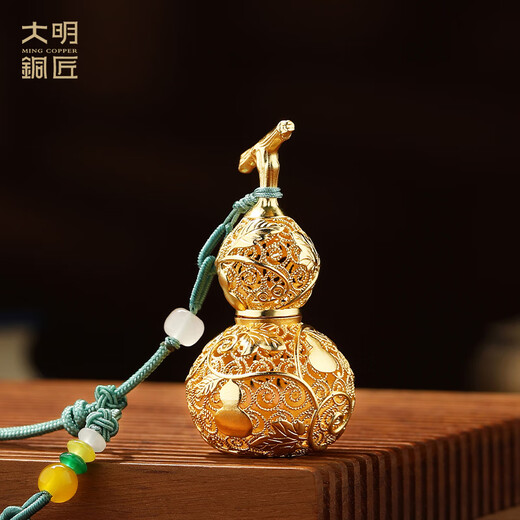 Ming Dynasty bronze smith Fulu Huanxi silk small gourd copper ornaments car pendant keychain office desktop opening creative decorations