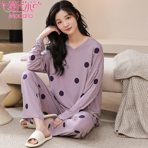 Modal pajamas for women in spring and autumn style 2025 new long-sleeved pure cotton cute thin autumn women's home clothing set can be worn outside 3882 M