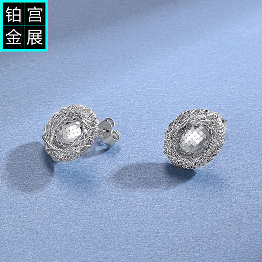 Gongzhan pt950 platinum pigeon egg earrings, sparkling diamond earrings, simple and elegant platinum earrings, oval young style, car flower sparkling pigeon egg platinum earrings, a pair, about 6.2-6.4 grams