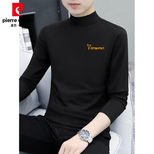 Пьер Кардин Pure Cotton Balpleneck Base Froom Мужская футболка с длинными рукавами с твердым цветом Среднего воротника и осеннего футболки с нижним бельцом.