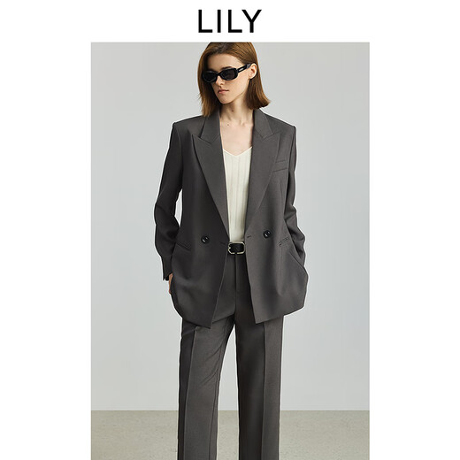 LILY2025 new autumn women's gray style, high-end, simple professional commuting casual suit jacket 509 dark gray L