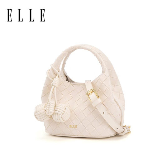 ELLE women's bag new style bag woven bucket bag portable vegetable basket bag one shoulder crossbody bag birthday gift 25223 white