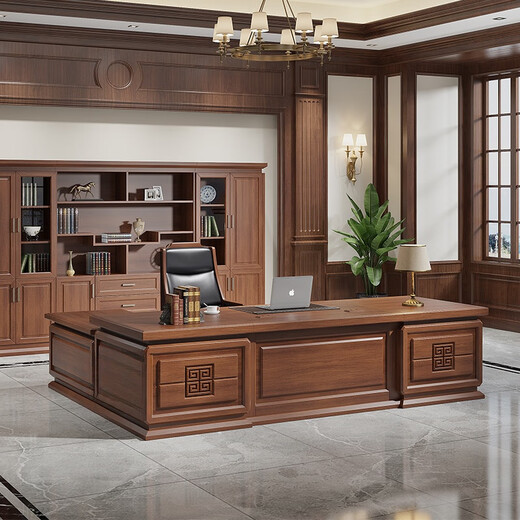 New Chinese style all solid wood desk boss desk president desk high-end executive desk simple chairman boss desk 2.0M boss desk + side cabinet North American ash wood