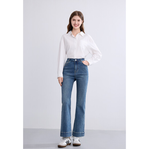 Betu women's clothing 2025 autumn new denim boot-cut pants nine-point flared pants slim and stylish pants 2508T77 denim color L