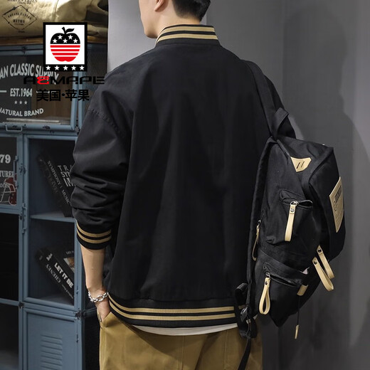 AEMAPE spring handsome new baseball uniform men's cotton jacket spring and autumn large size American 2025 men's casual flight jacket 2223 jellyfish black regular XL recommended 135-160Jin Jin equals 0.5 kg