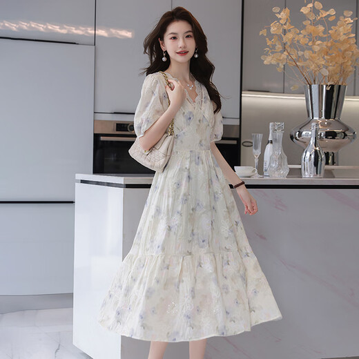 Ehangy Light Luxury Brand Dress for Women 2025 Summer Nuevo sentimiento de gama alta de moda que cubre el vientre versátil de desplazamiento de la luna blanca M