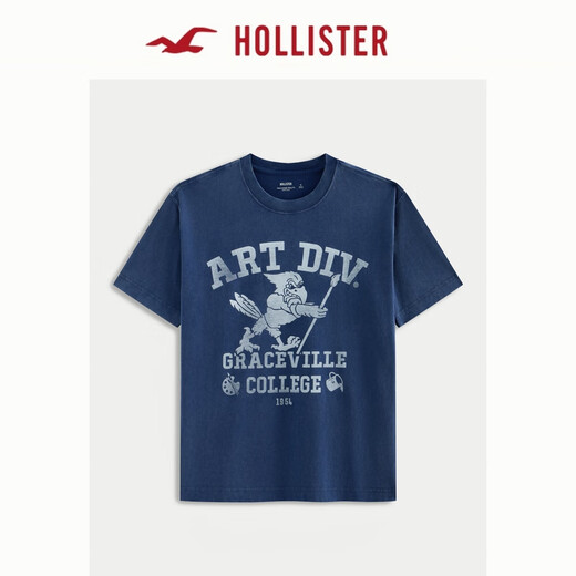 Hollister25 Sommer Neues amerikanisches Retro-Paar schweres Baumwoll-T-Shirt Herren und Frauen Ki323-5012 Marine Print L (180/108a)