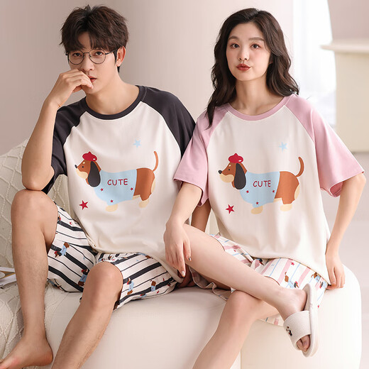 Langsha pareja pijama para mujeres en verano algodón puro 2025 nuevos pantalones cortos de manga corta para hombres, dibujos animados puede usar traje de ropa para el hogar afuera 844 mujeres m
